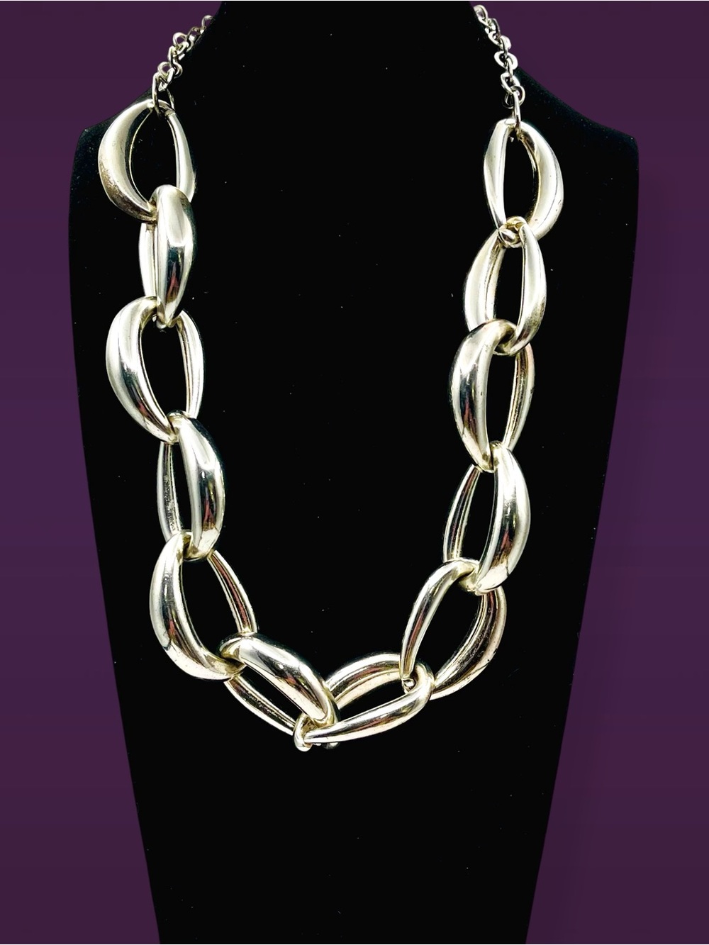 Chunky Silver Link Chain Statement Necklace High Polish and Lightweight